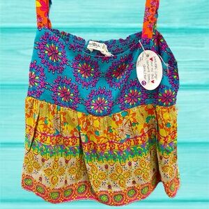 Natural Life Patricia Top Pink Multicolor Hippie Boho Tank Crop Top Floral Indie